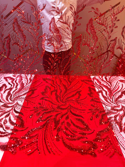 Red Handwork Net Embroidery 50 inch width