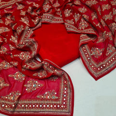 Combination Suit Sets of Georgette  Premium Kashmiri Dupatta And Plain crape Suit