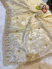 Mehz Zari Tissue Handwork Dyeable Dupatta (2.40 meter length)