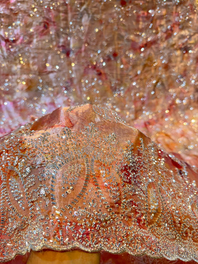 Jimmy choo Peach Pink Tissue Handwork Embroidery 54 inch Width
