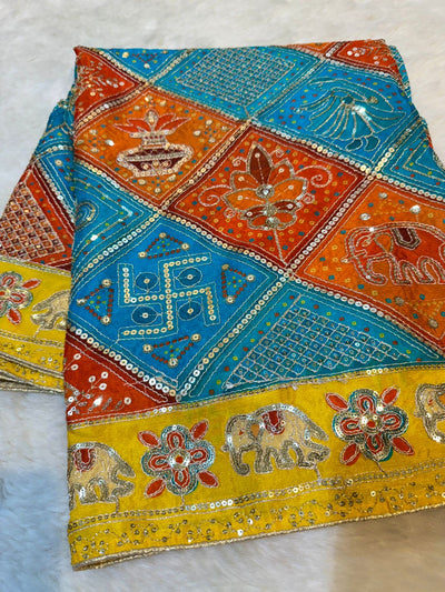 Palak Pure Chinon Bandhej Ethnic Dupatta  2.50 meter length 36 Inch width
