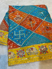 Palak Pure Chinon Bandhej Ethnic Dupatta  2.50 meter length 36 Inch width