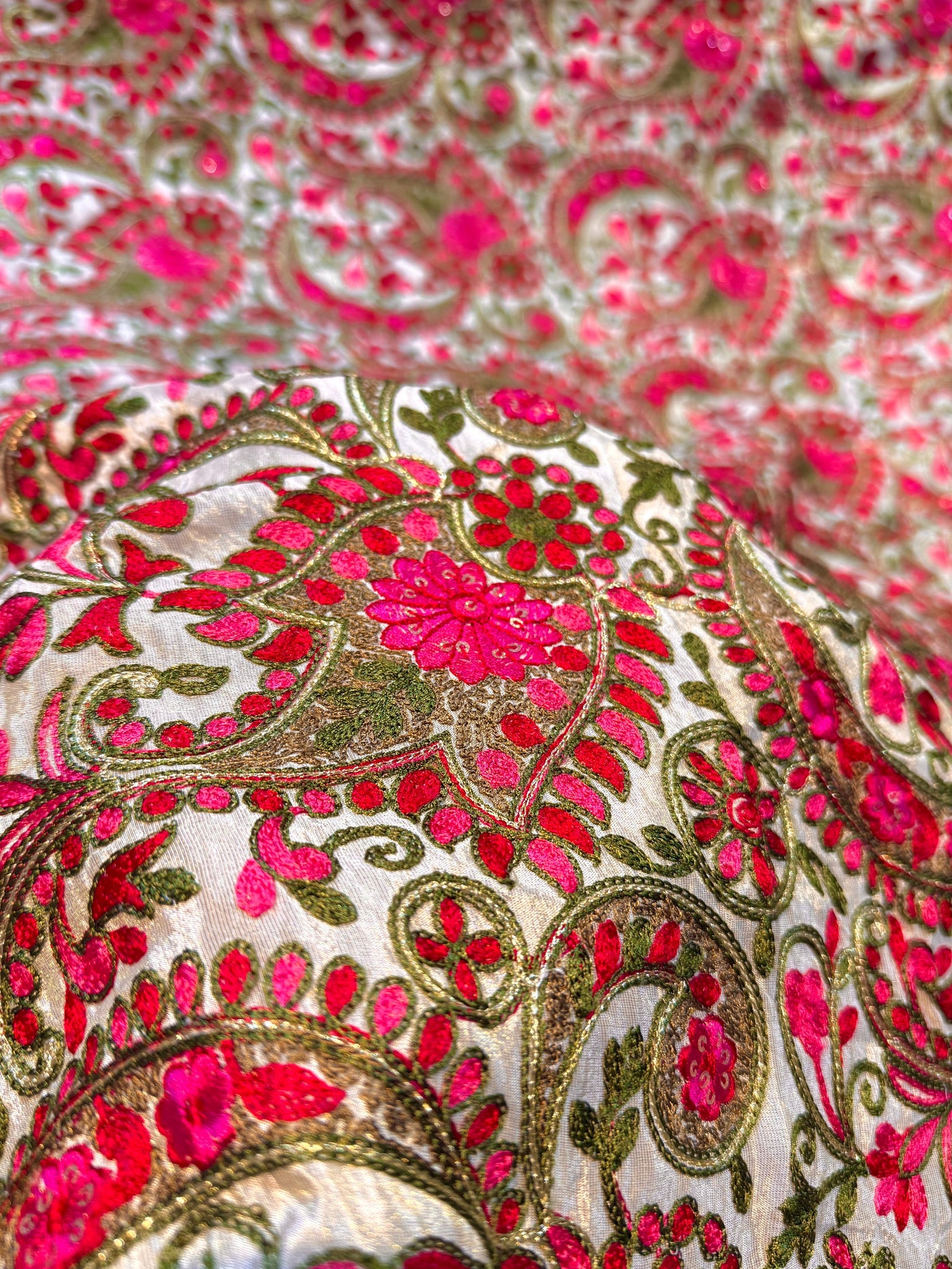 Pure Zari Tissue Kashmiri Aari   Work Embroidery  44 inch width Multi Color