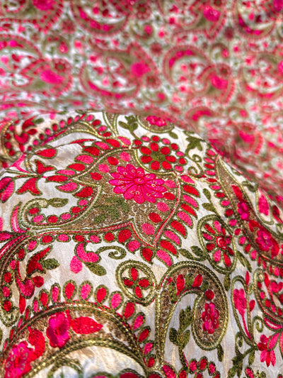 Pure Zari Tissue Kashmiri Aari   Work Embroidery  44 inch width Multi Color