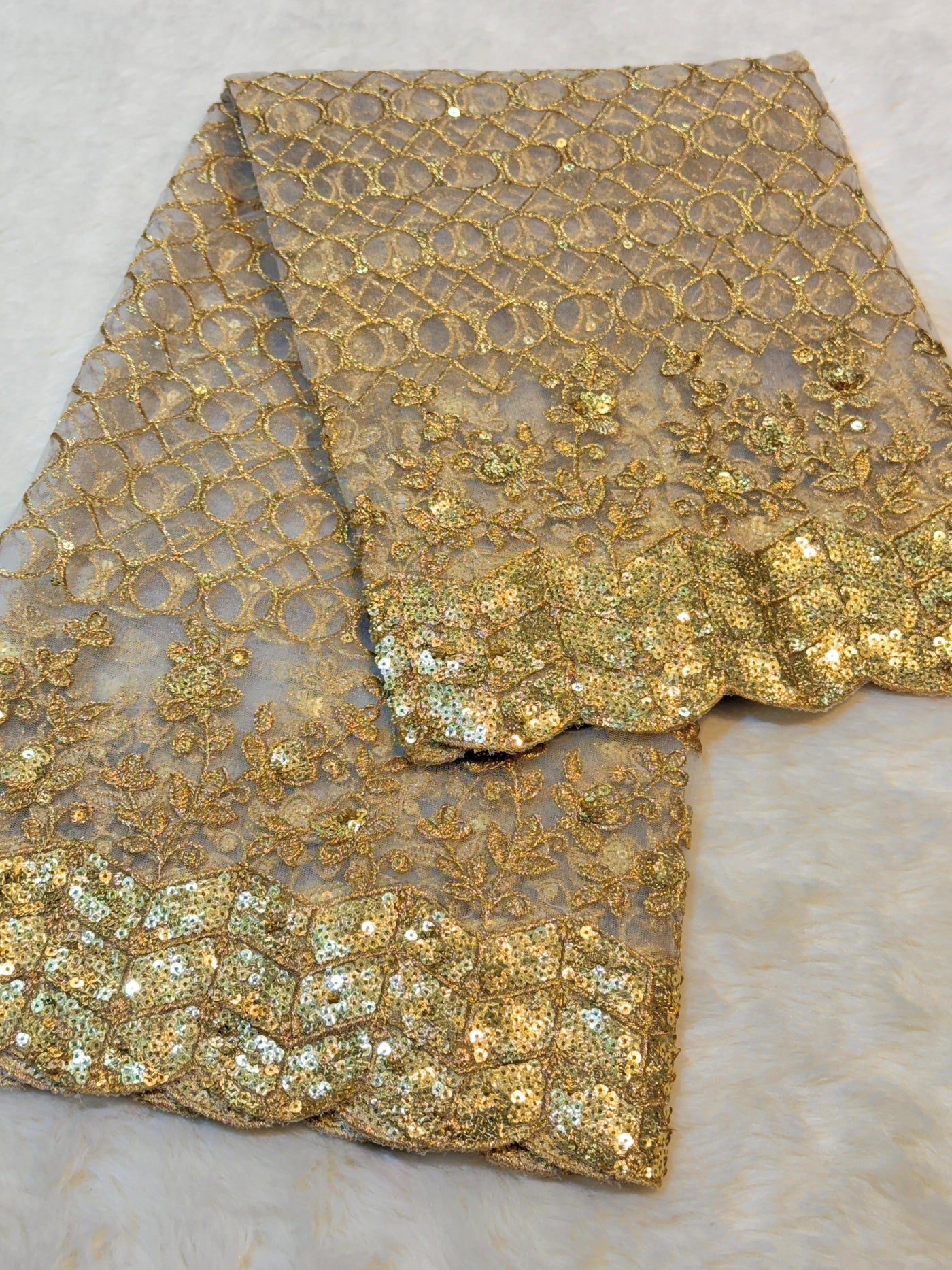 Net Heavy Scalloped Dyeable Dupatta With Gold Work 37 Inch Width