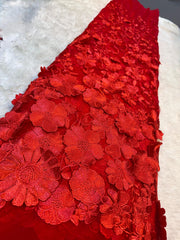 (Precut of 0.60 Meter) Red Dream Net Applique Imported Net Embroidery 56 inch Width