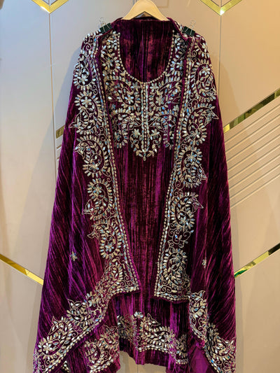 Wine Crush Velvet Handwork Suit Set