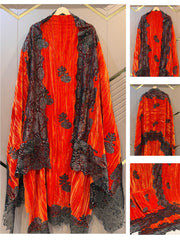 Orange Pure Crush Velvet Suit Sets With Lace Appliqué Patch work