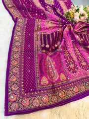 Sajda Purple Pure Silk Dupatta With Real Mirror Handwork 2.50 Meter length