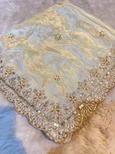Mehz Zari Tissue Handwork Dyeable Dupatta (2.40 meter length)
