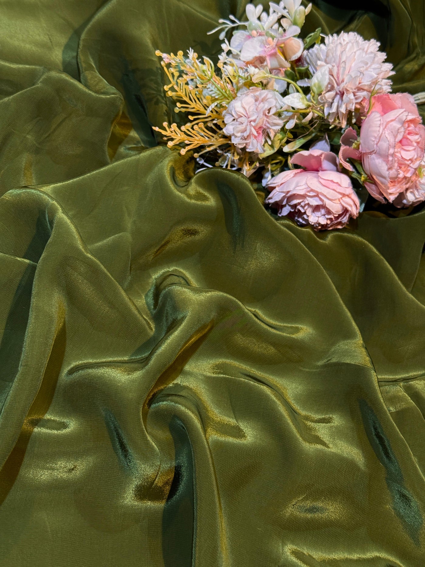 Olive Green Pure Viscose Crape Solid Colors 44 Inch width (Shade-D ...