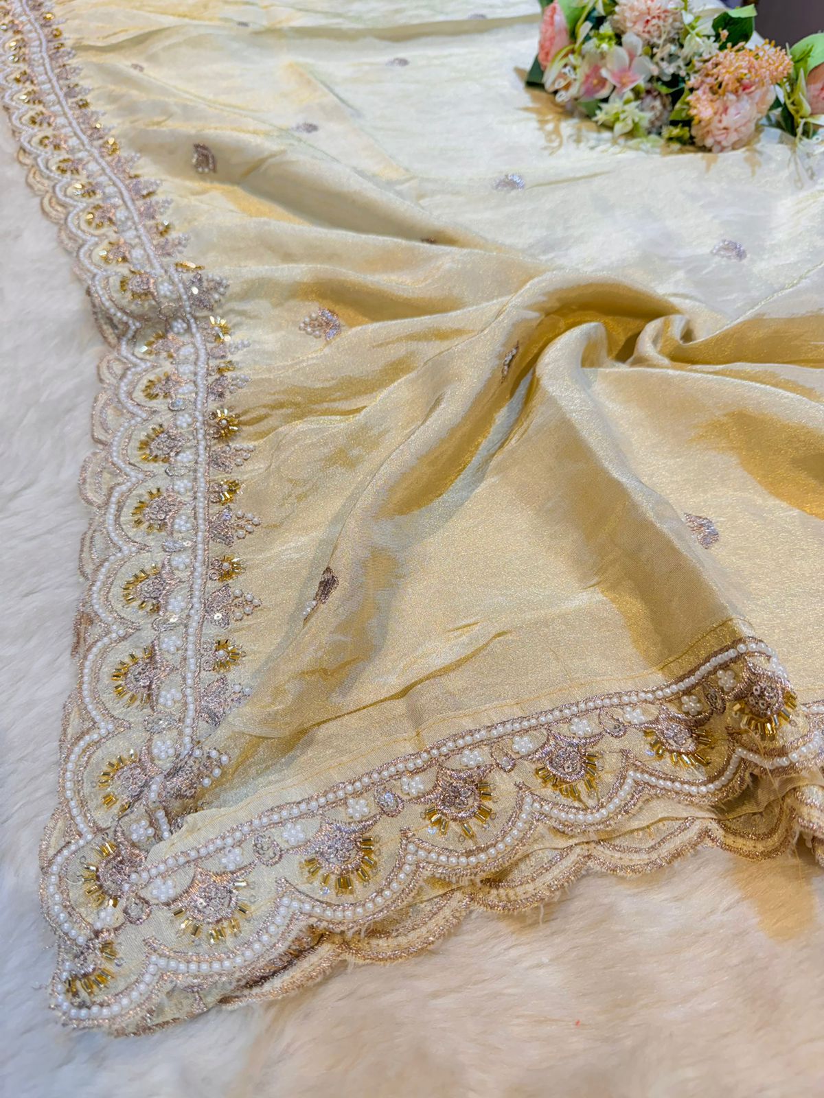 Mehz Zari Tissue Handwork Dyeable Dupatta (2.40 meter length)