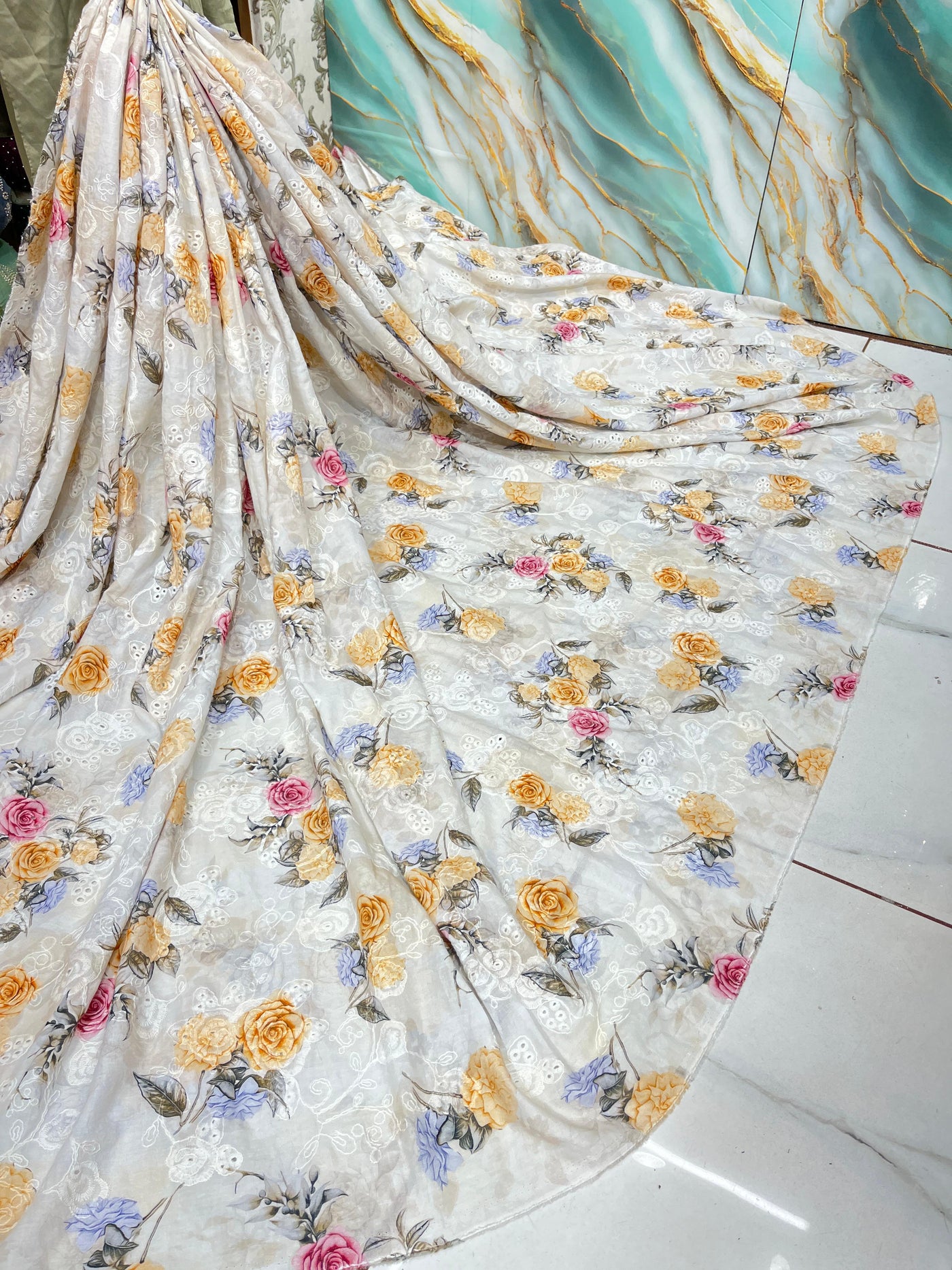 Pure Cotten floral Hakoba Embroidery 50 Inch width