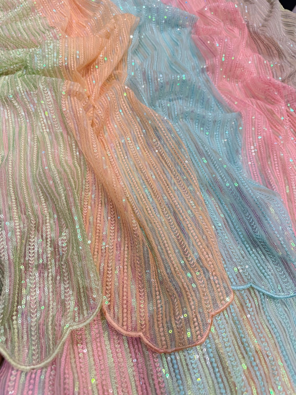 Net Cassata Sequins Embroidery with Cutwork Daaman 48 inch width ...