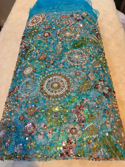 Luxury Haseena Pearl and Cutdana Handwork Net Embroidery 54 inch width