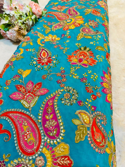 Jasmine Pure Crape Floral Embroidery 44 Inch Width