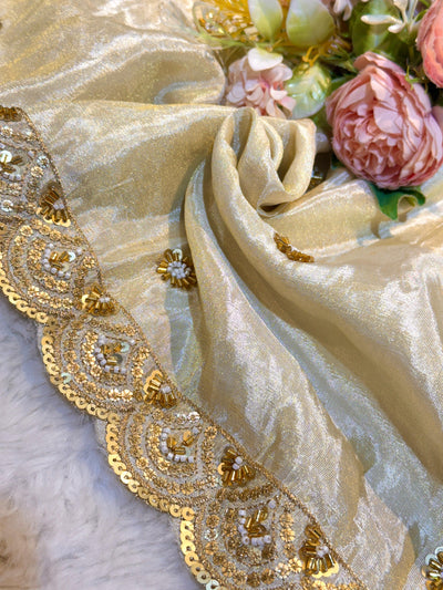 Mehz Zari Tissue Handwork Dyeable Dupatta (2.40 meter length)