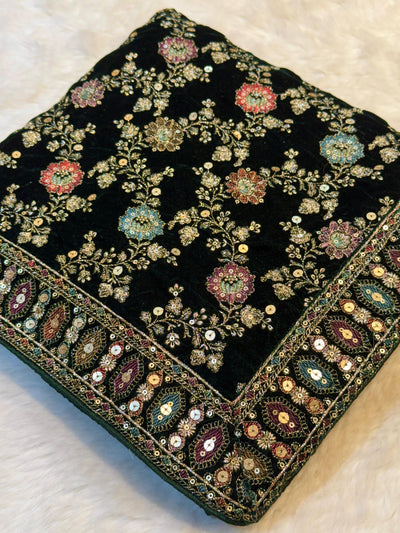 Bottle Green Pure velvet Limited Edition Dupatta With Embroidery 2.40 meter length