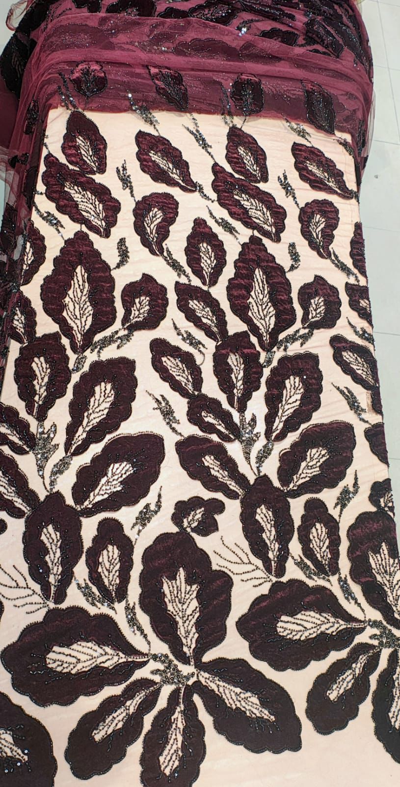Imported Net Handwork with Velvet Applique Work 54 inch width