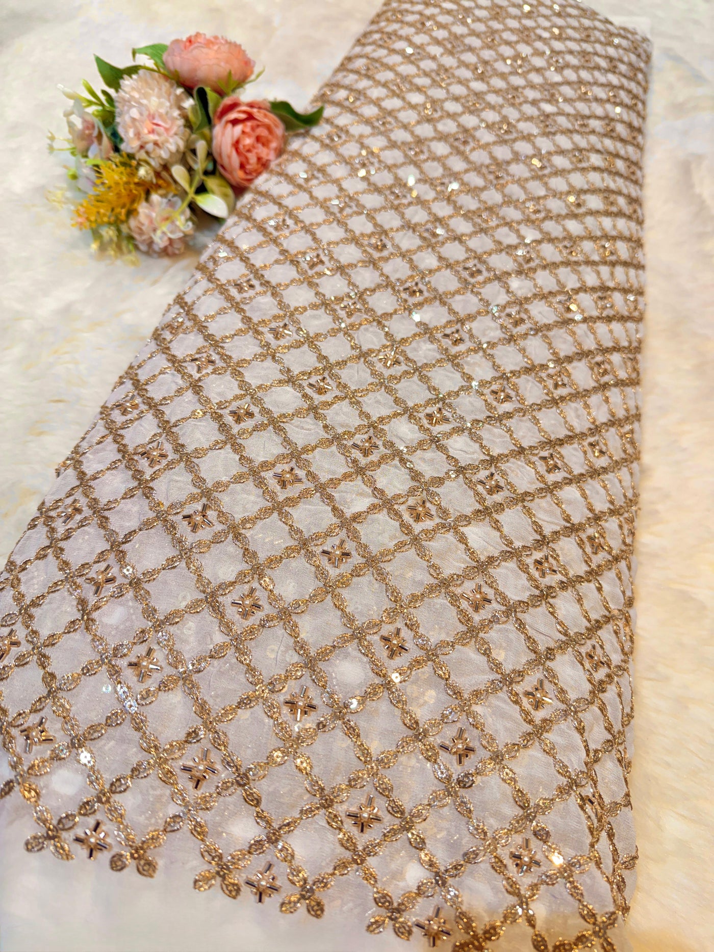 Pure Georgette Handwork Embroidery Dyeable 44 inch width