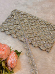 (Wholesale pack of 9 meter ) Lace Border With Pearl Stone and Sequins Work