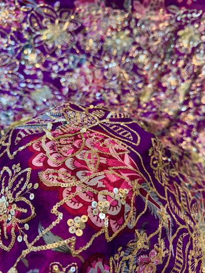 Ifra Satin Georgette Floral with Sequins Embroidery 44 inch width