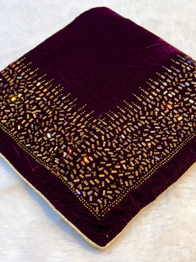 Wine Velvet stoles With Stone Work 2.10 meter length 37 inch width