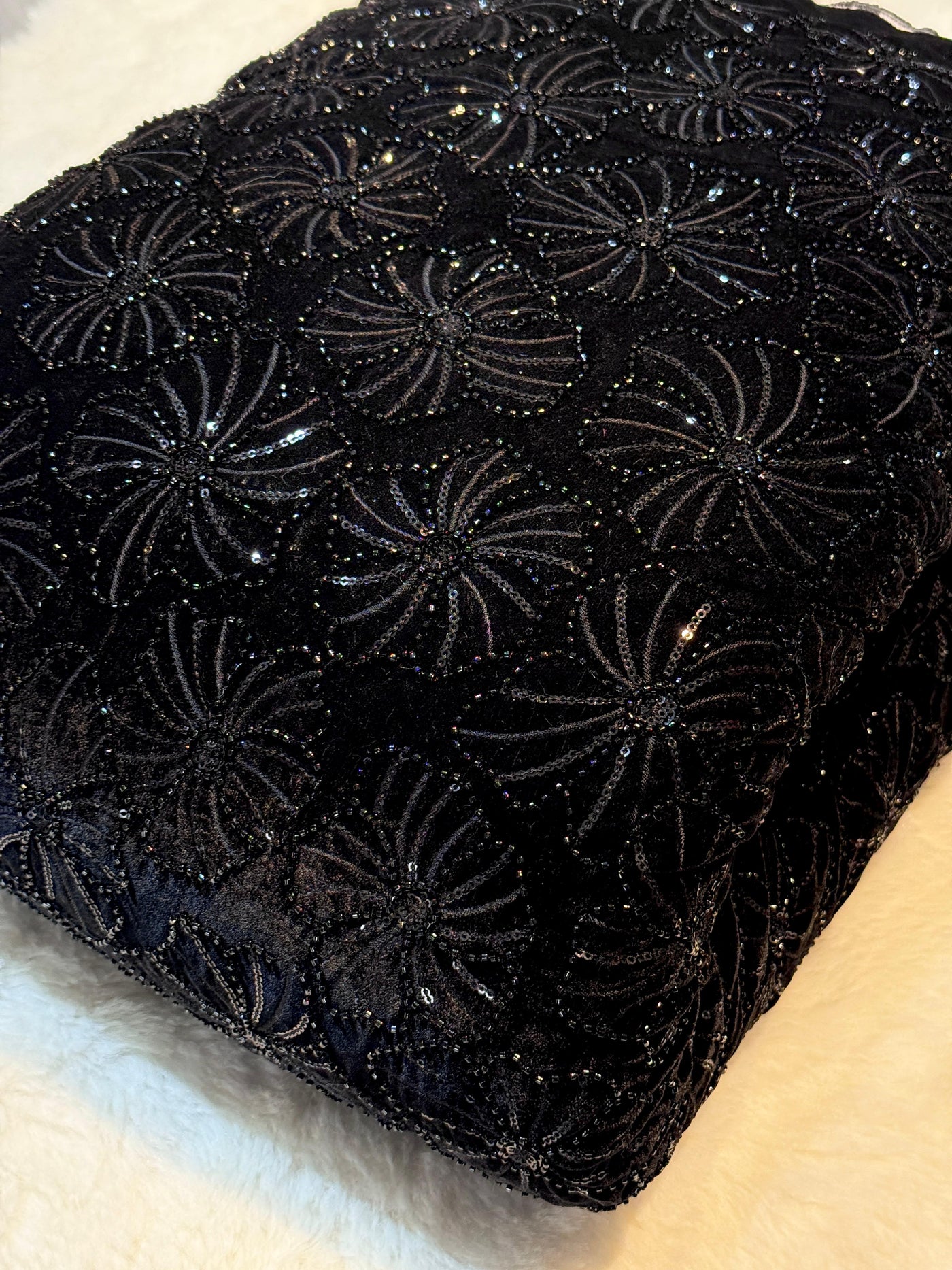 Velvet Net Cutdana and Sequins with Threadwork Embroidery 44 Inch Width