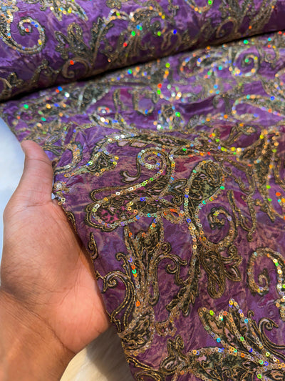 Pure Crape Embroidery Paisley Design 44 inch width