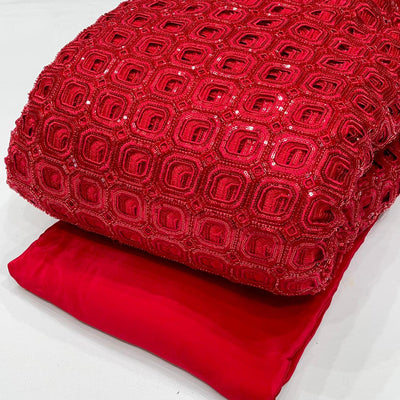 (Mix - Match  Combinations )Net Cutwork Embroidery with Handwork / Pure Viscose Crape Plain