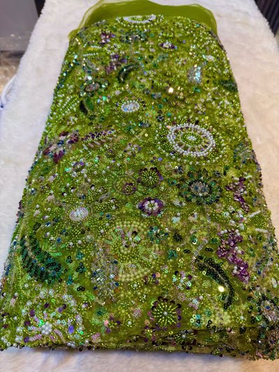 Luxury Haseena Pearl and Cutdana Handwork Net Embroidery 54 inch width