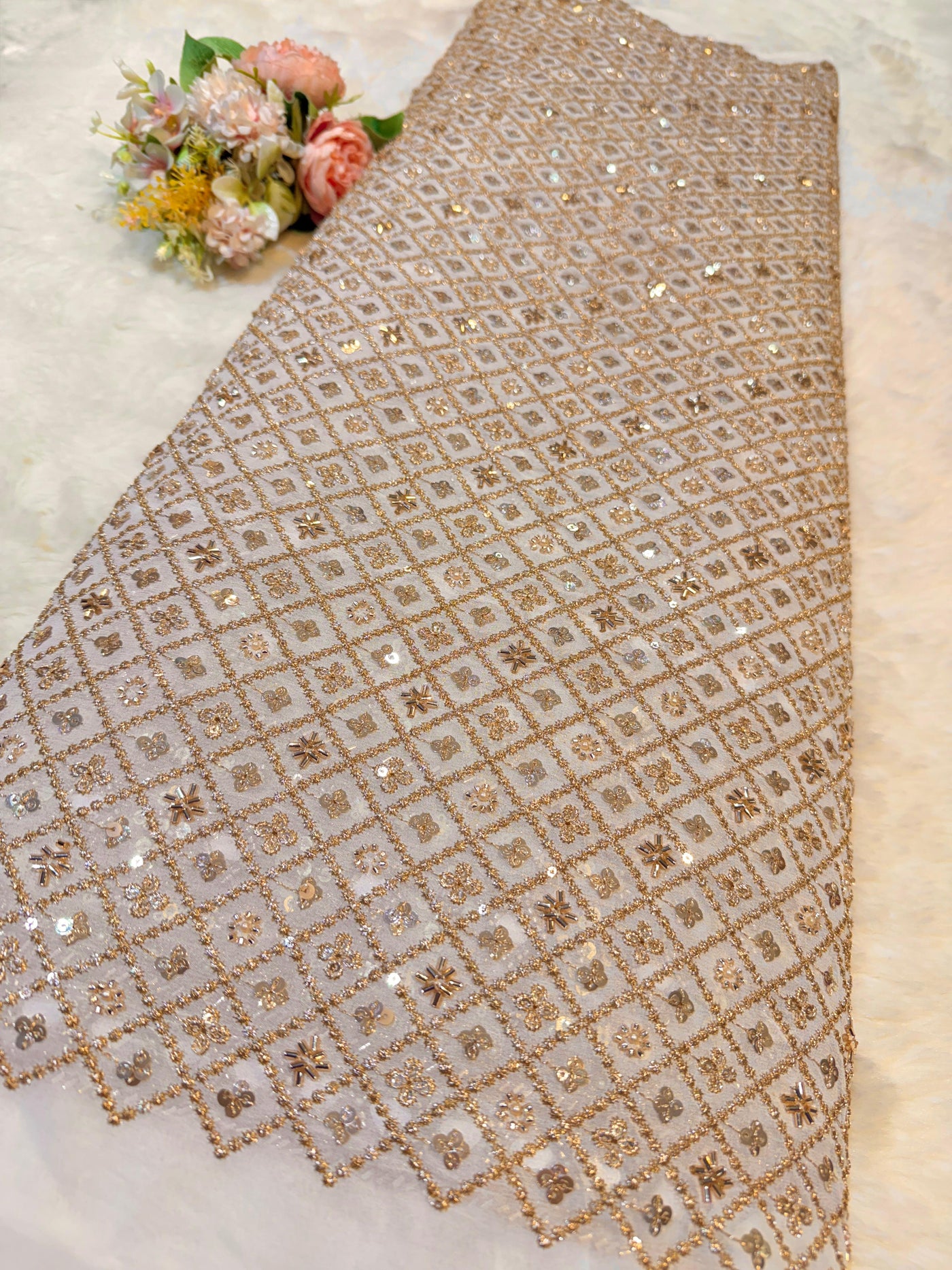 Pure Georgette Handwork Embroidery Dyeable 44 inch width