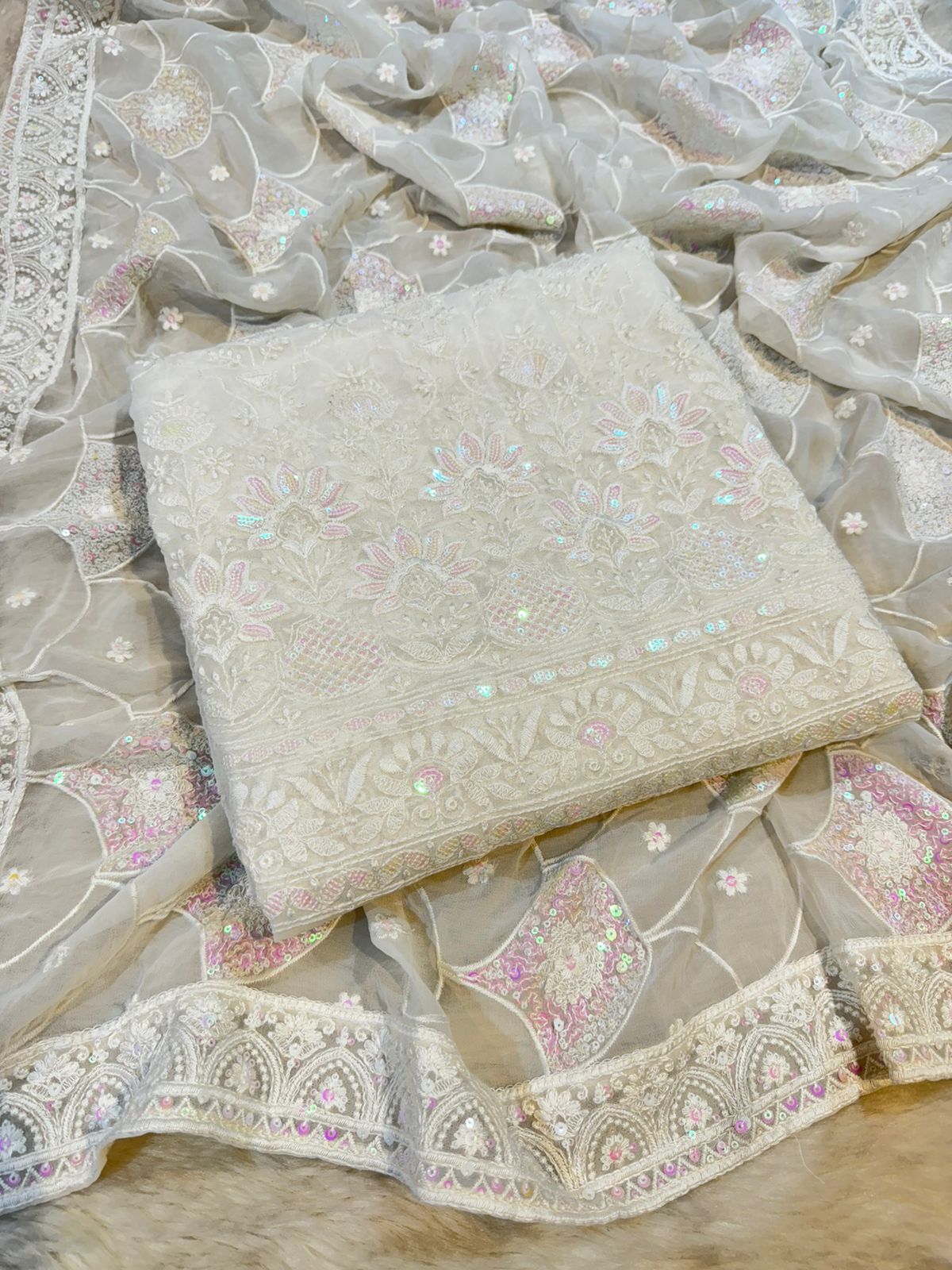 Maqsad Chikankari Bling Suit Set Dyeable