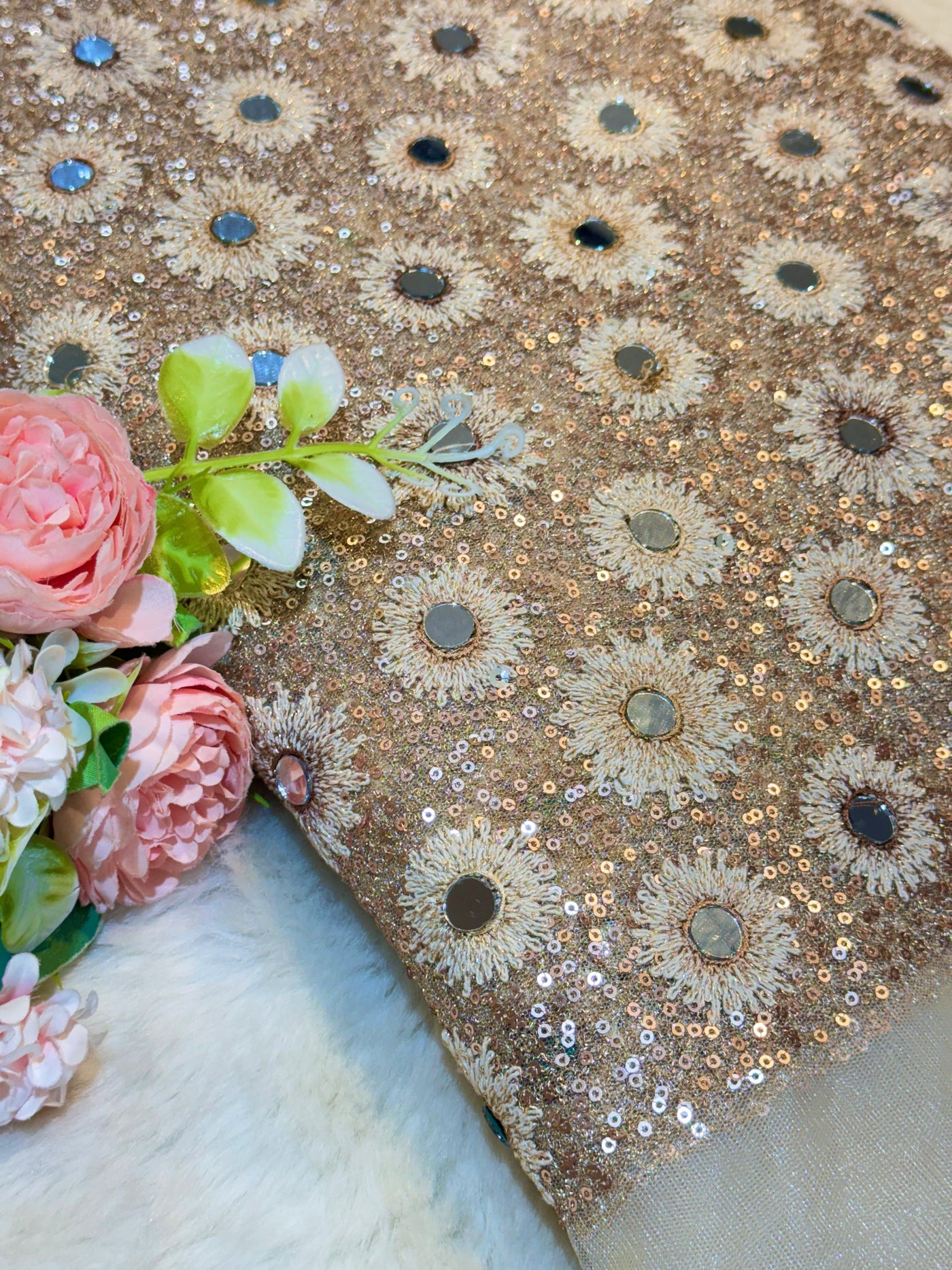 Kaya Net  Sequins and Real Mirror Handwork Embroidery 48 inch width