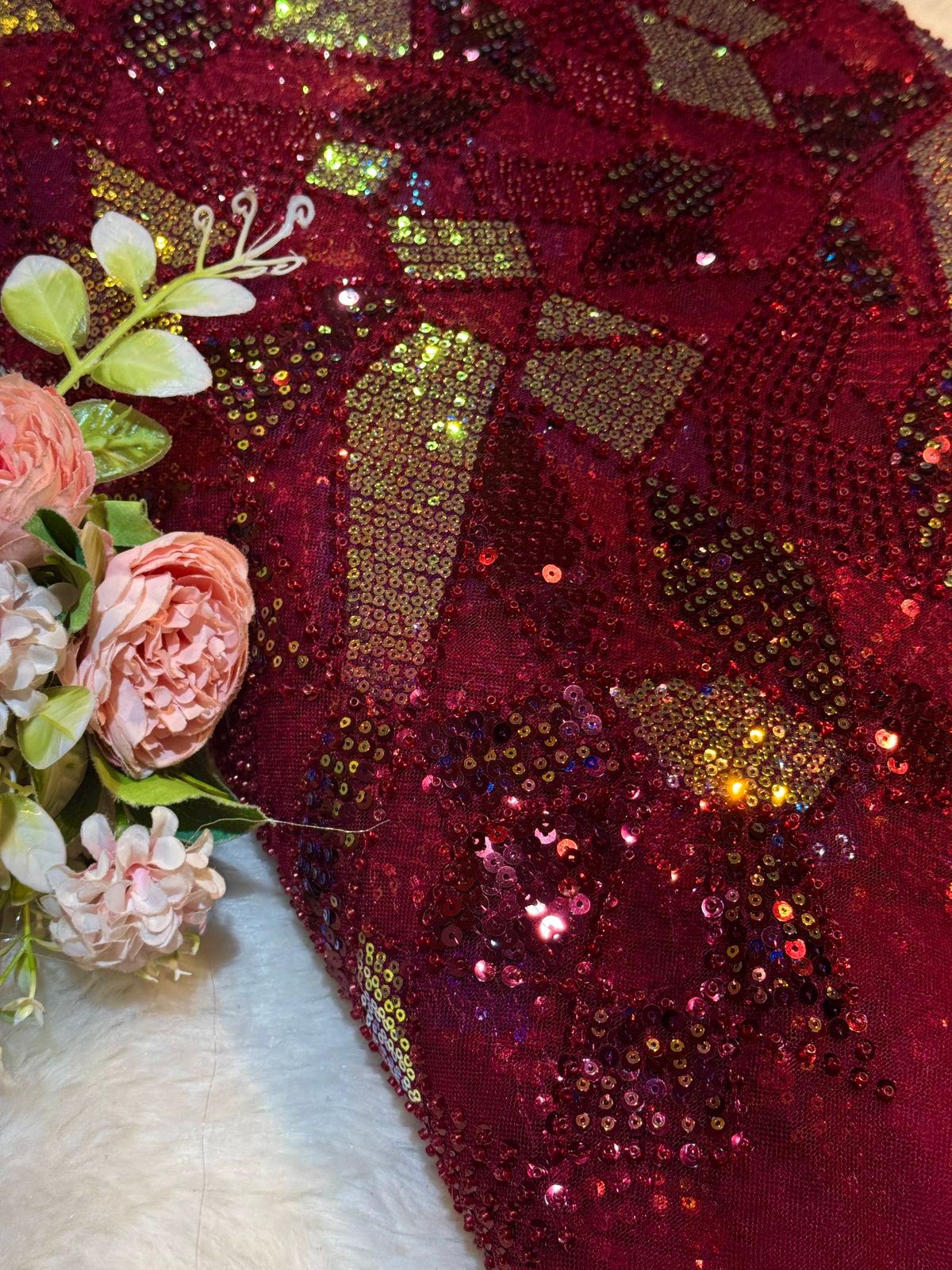 Mehreen Imported Net Handwork Embroidery Cutdana and Sequins work 54 Inch width