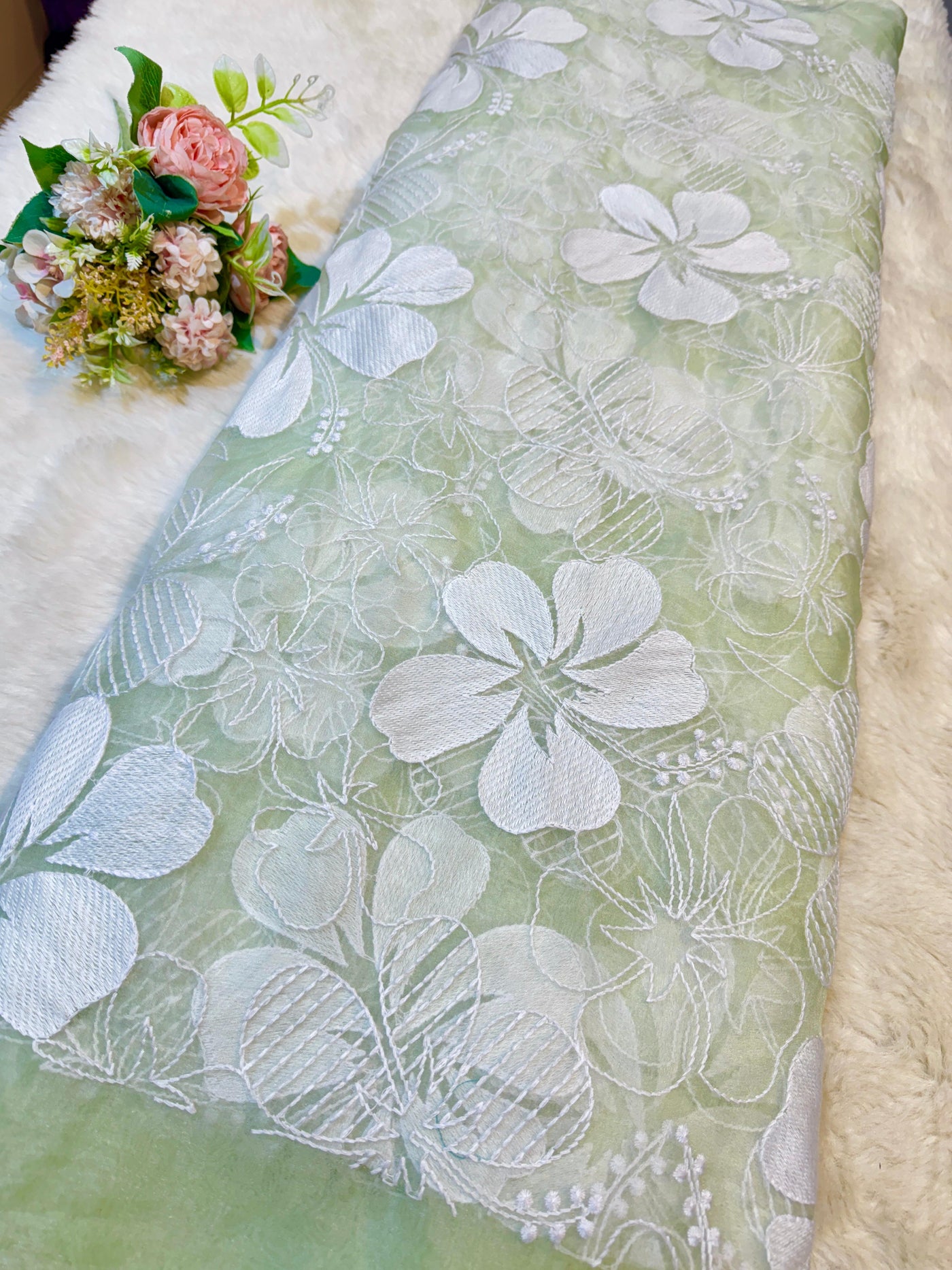 Aina Floral Organza Chikankari Embroidery 44 Inch Width