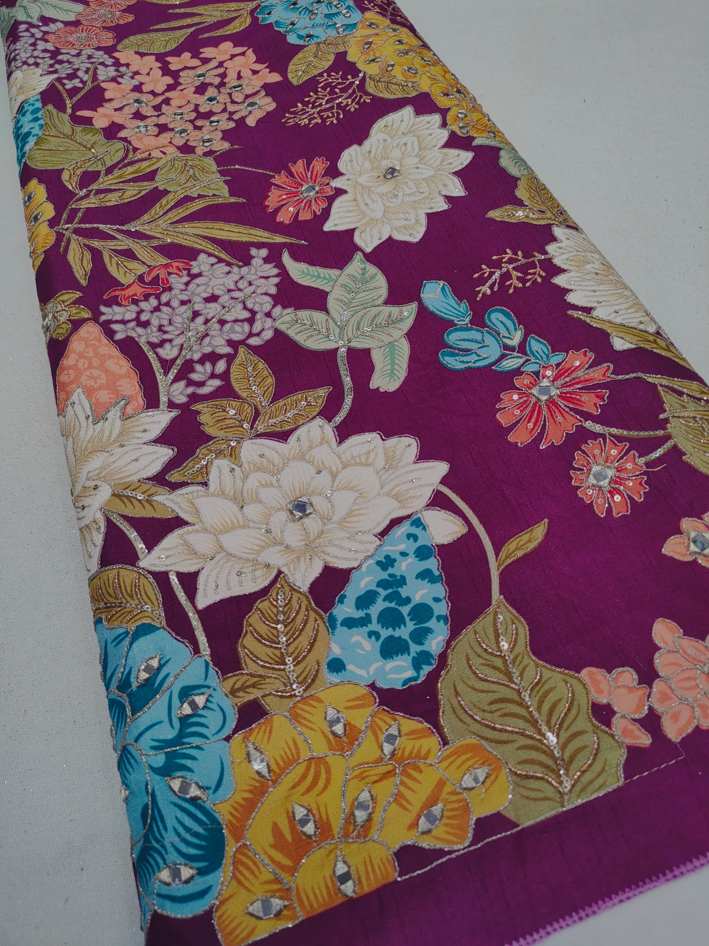 Boho Big Width Silk Floral Embroidery Handwork 48 inch width