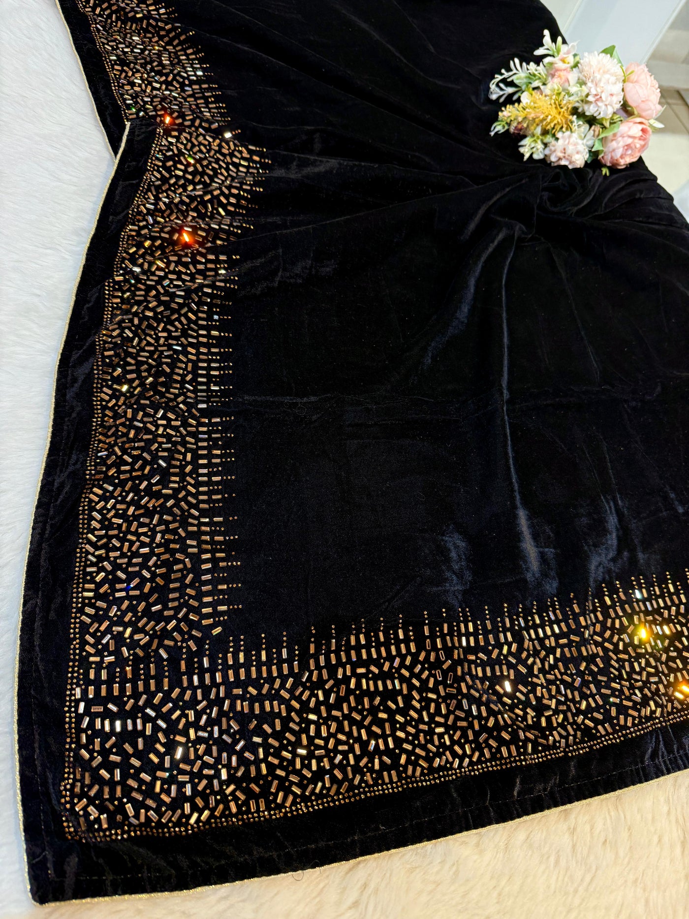 Black Velvet stoles With Stone Work 2.10 meter length 37 inch width