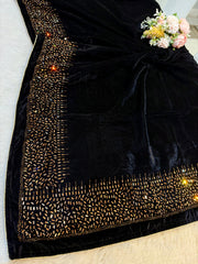 Black Velvet stoles With Stone Work 2.10 meter length 37 inch width