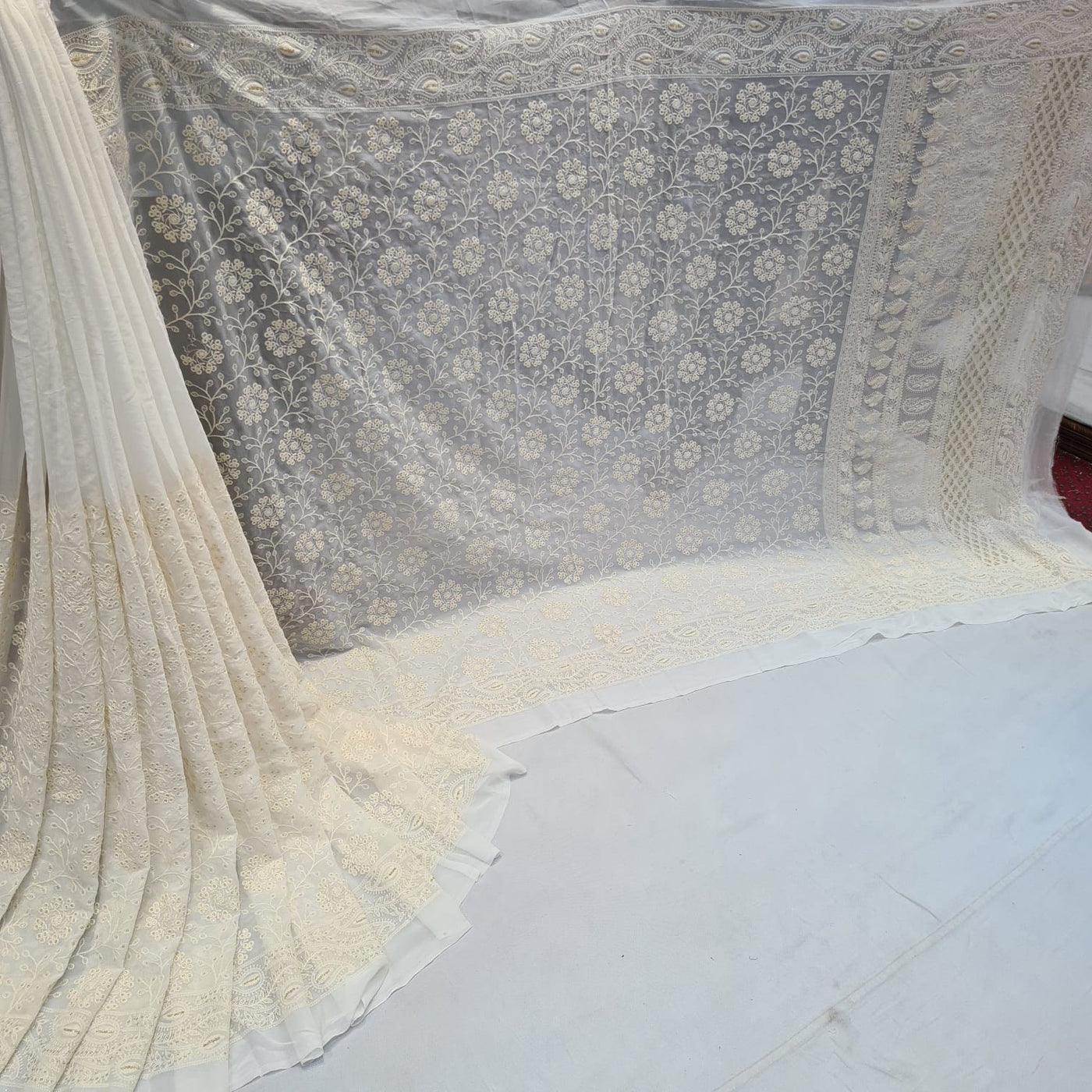 Zia Pure Georgette Chikankari Saree Dyeable (5.60 meter length)