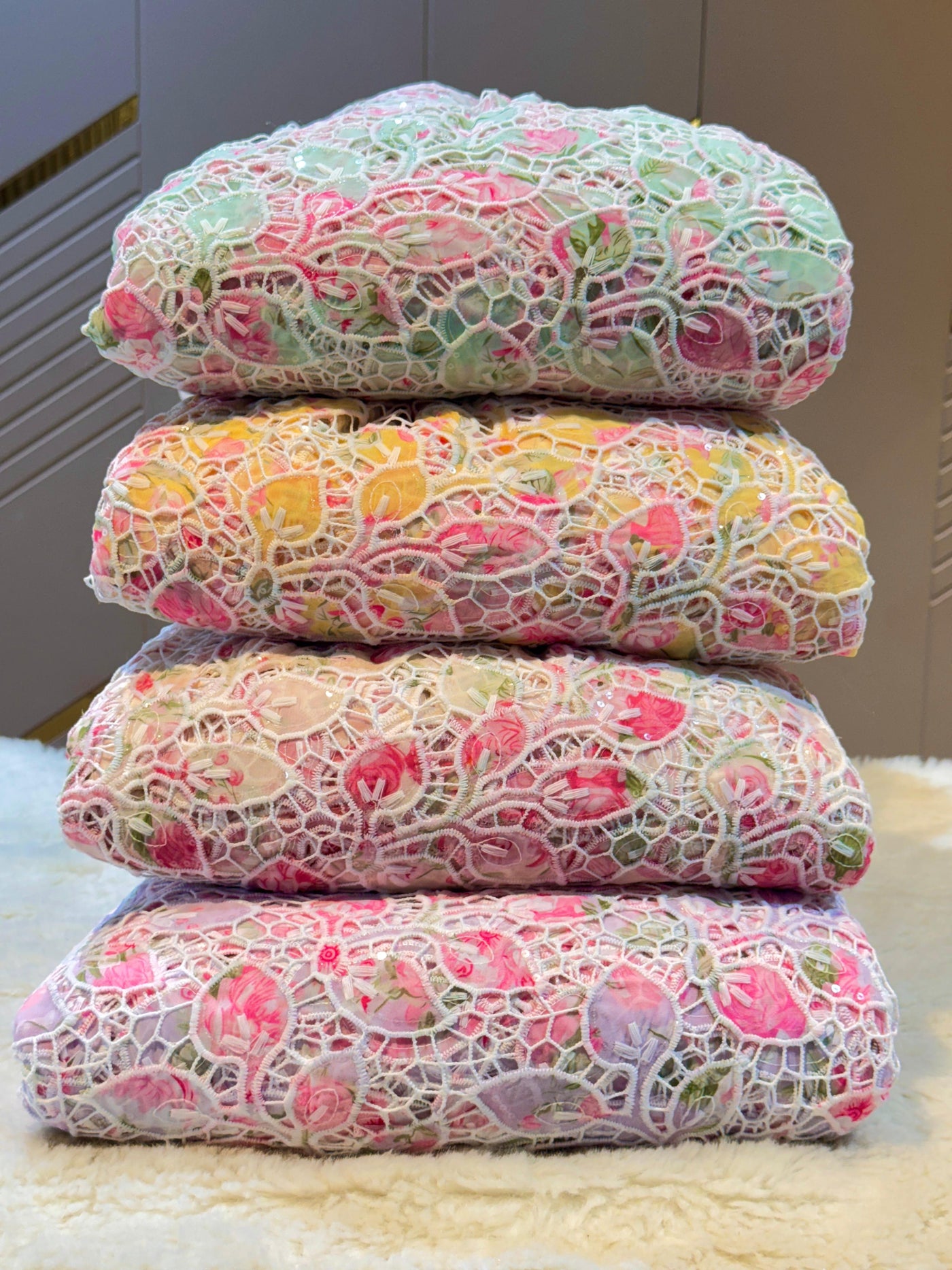 Vini Imported Georgette Crochet With Floral Print 50 Inch Width