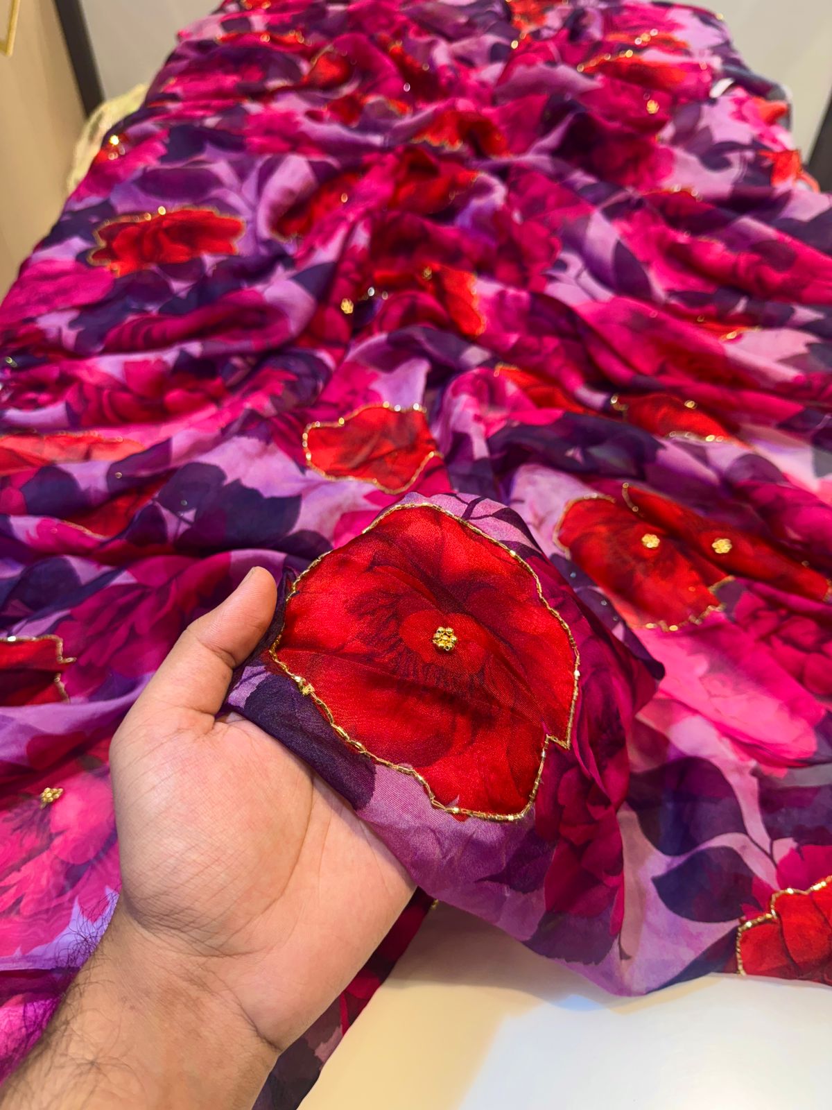 Mezzo Supersoft Tabby Silk Handwork Floral 44 inch width