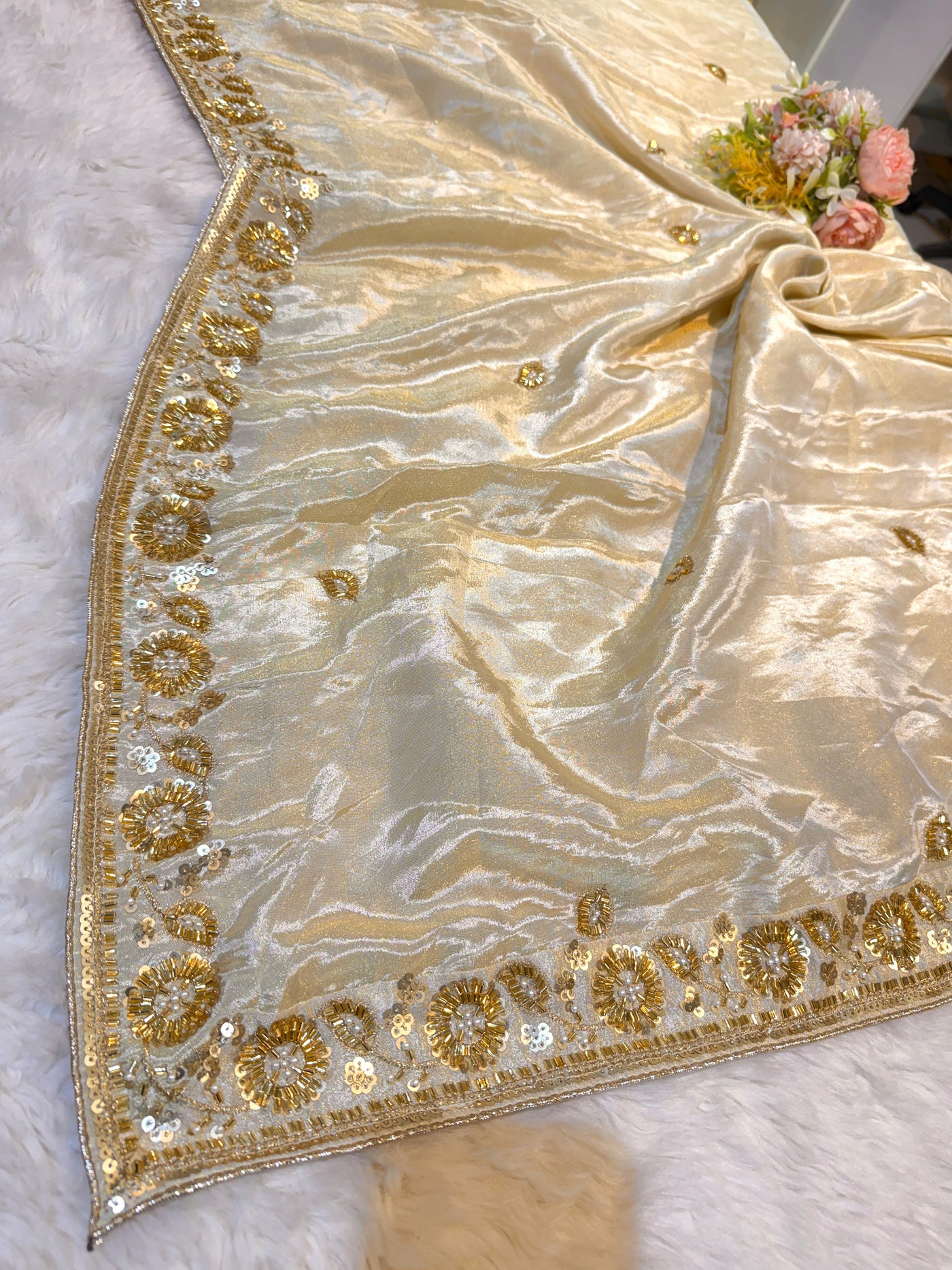 Mehz Zari Tissue Handwork Dyeable Dupatta (2.40 meter length)