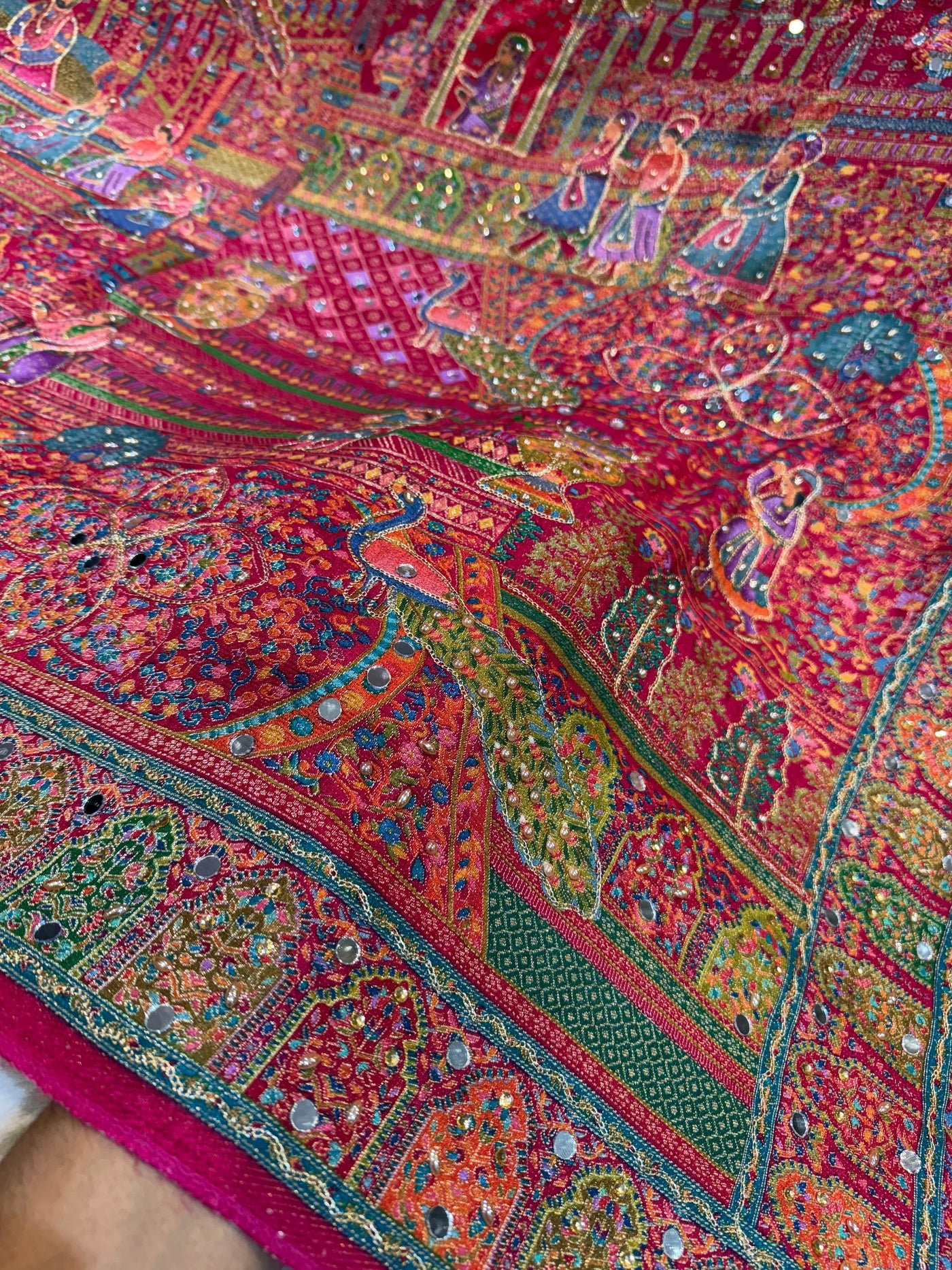 Darbar Magenta Pure Silk Dupatta with Real Handwork 2.50 meter length