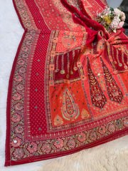 Sajda Red Pure Silk Dupatta With Real Mirror Handwork 2.50 meter length