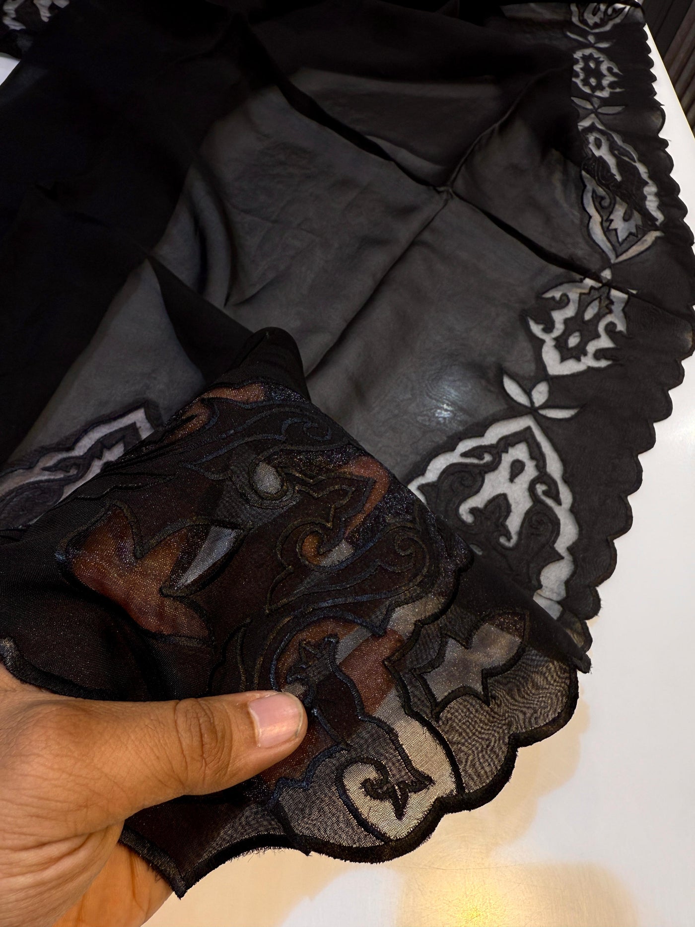 Black Pure Organza Dupatta with scallop borders 2.50 meter length