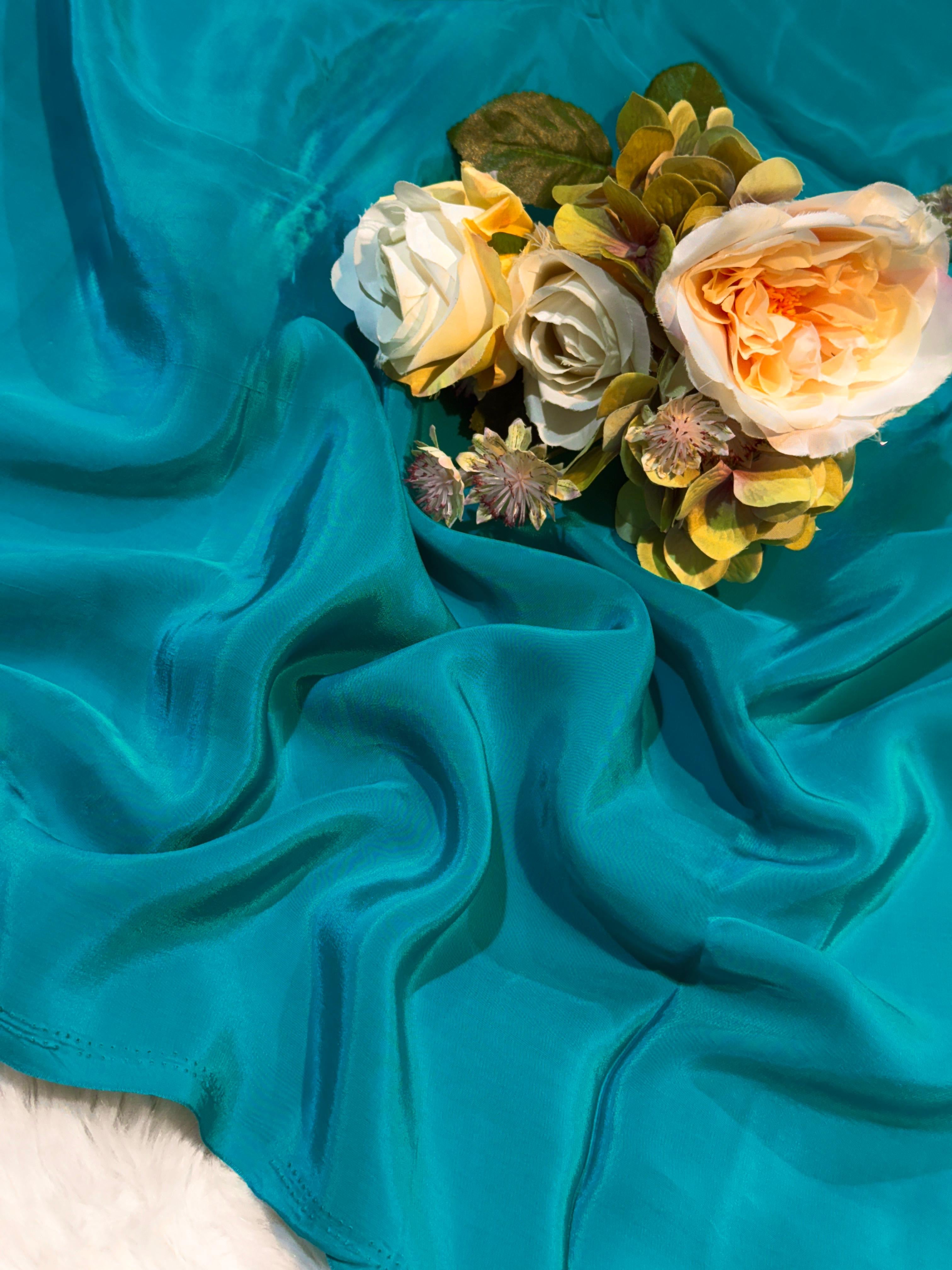 Aqua Blue Pure Viscose Crape Solid Colors 44 Inch width (Shade-BF ...