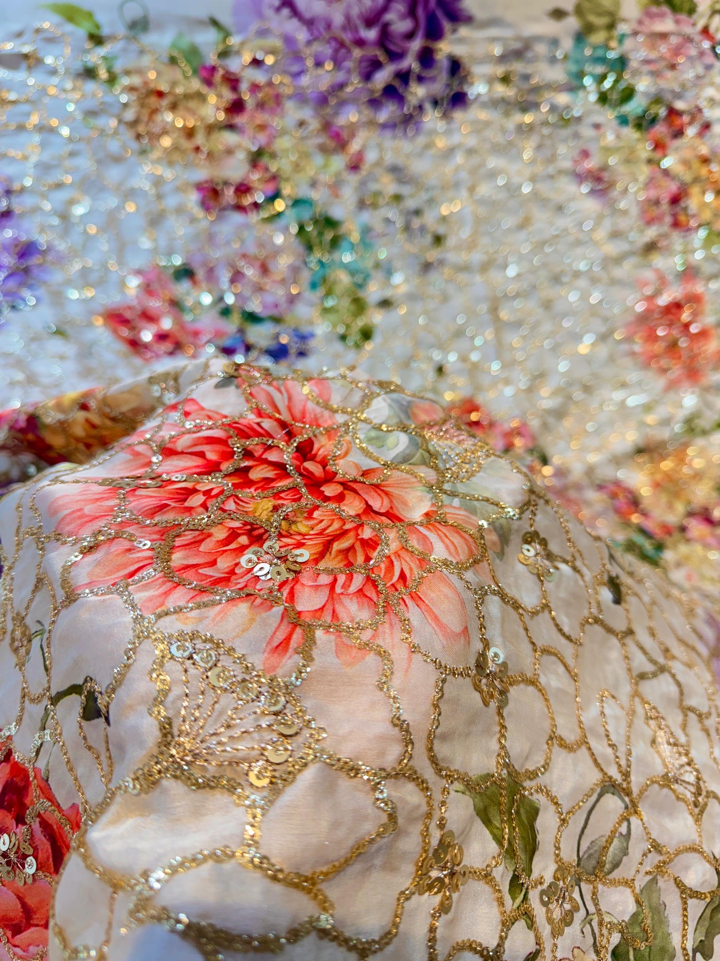 Ifra Satin Georgette Floral with Sequins Embroidery 44 inch width