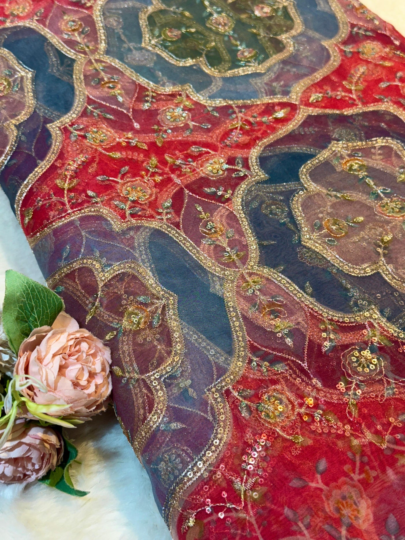 Iliana Hot Pink Organza Prints with Embroidery 44 inch width