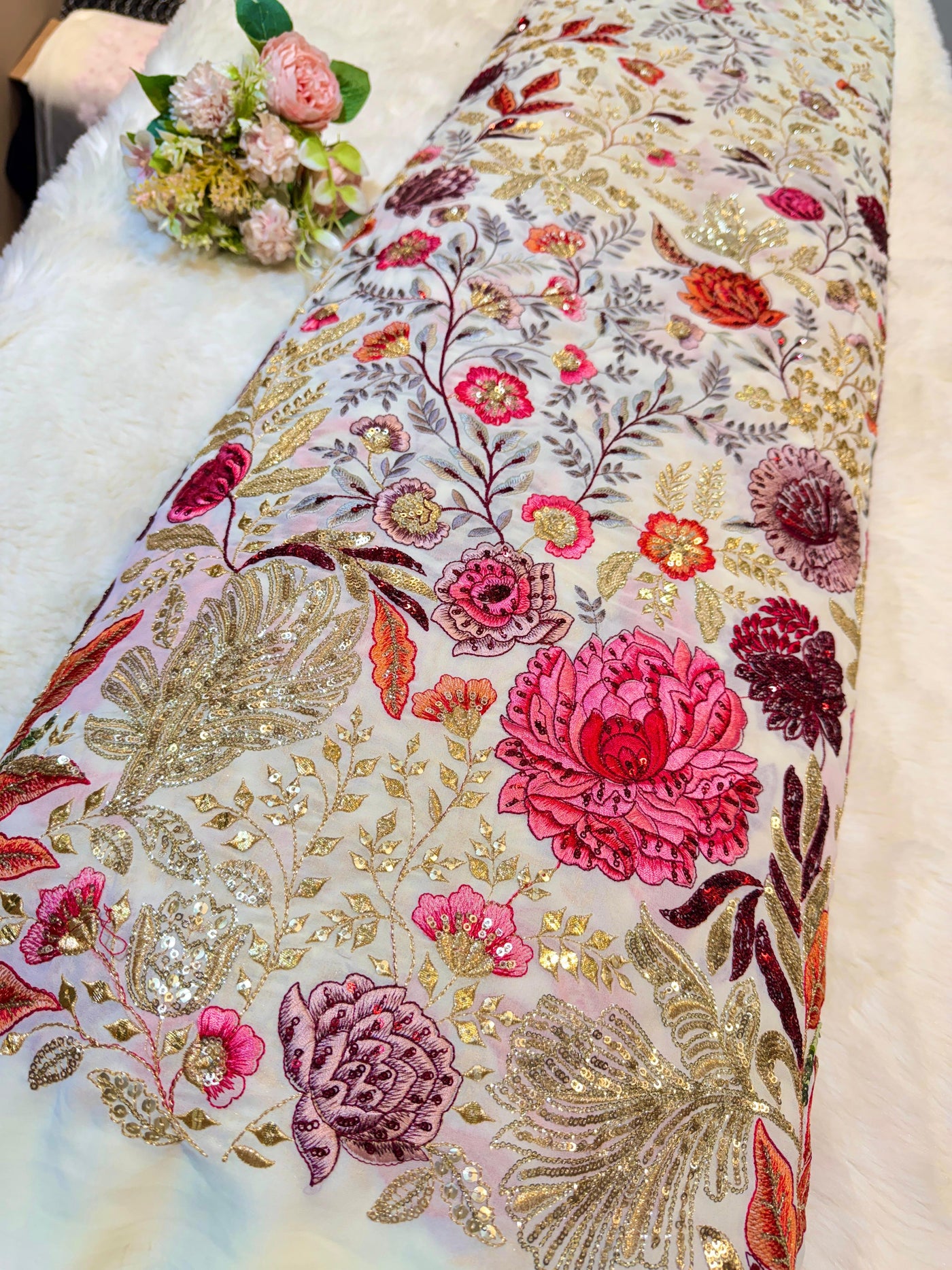 Eena Georgette Thread And Sequins Embroidery 50 Inch width